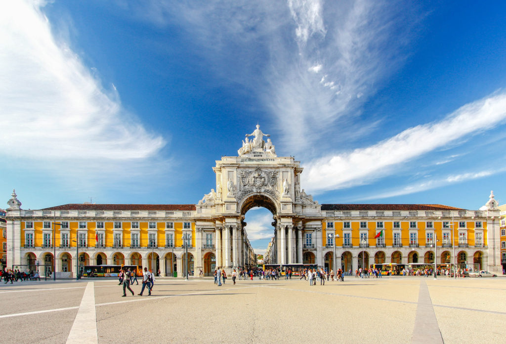 Looking toward Lisbon from the massive Praça do Comércio 