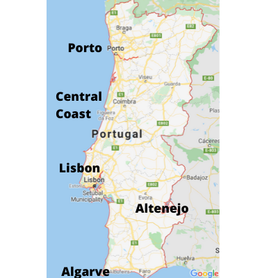 map of Portugal for travel in Portugal