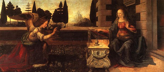 The Annunciation by Leonardo da Vinci: Public Domain 