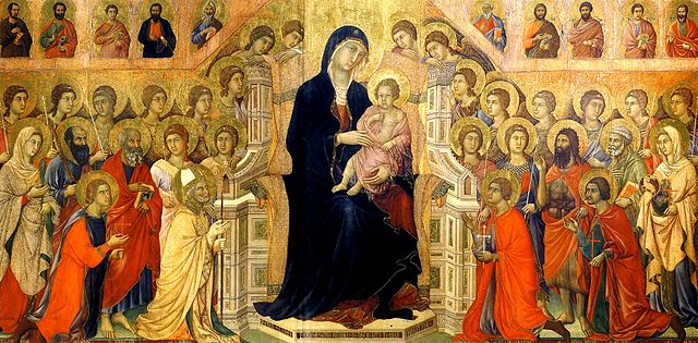 Central panel of the Maestà, 1308–1311, by Duccio di Buoninsegna. Museo dell'Opera metropolitana del Duomo, Italy