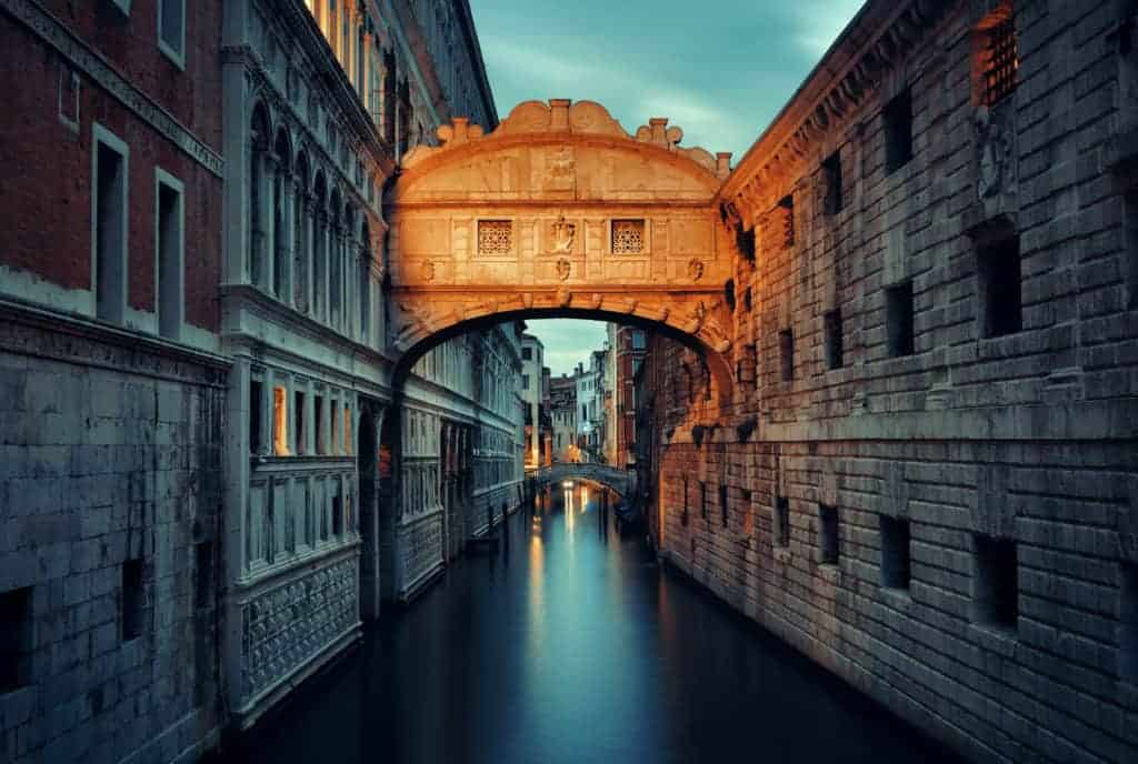 Bridge of Sighs at night in Venice, Italy.