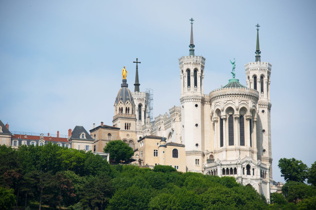 The Basilica of Notre-Dame de Fourvière dominates the skyline of Lyon