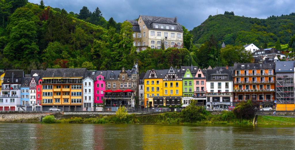 Row of houses on the river in Cochem, Germany