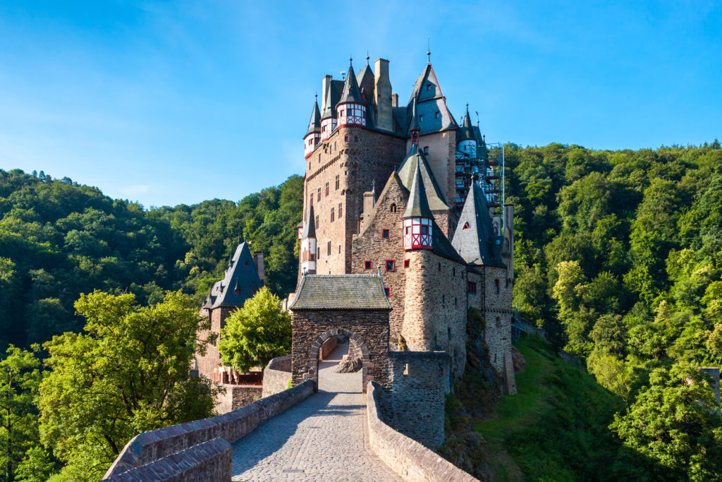 Burg Eltz is a medieval castle in the hills above the Mosel River