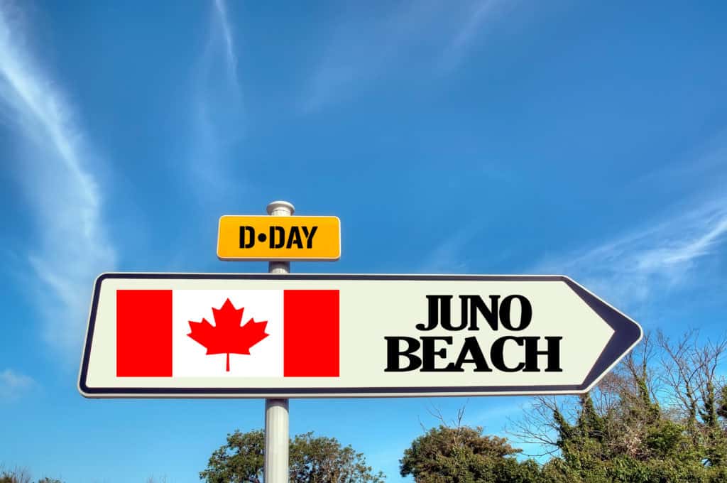 Sign pointing to Juno Beach in Normandy