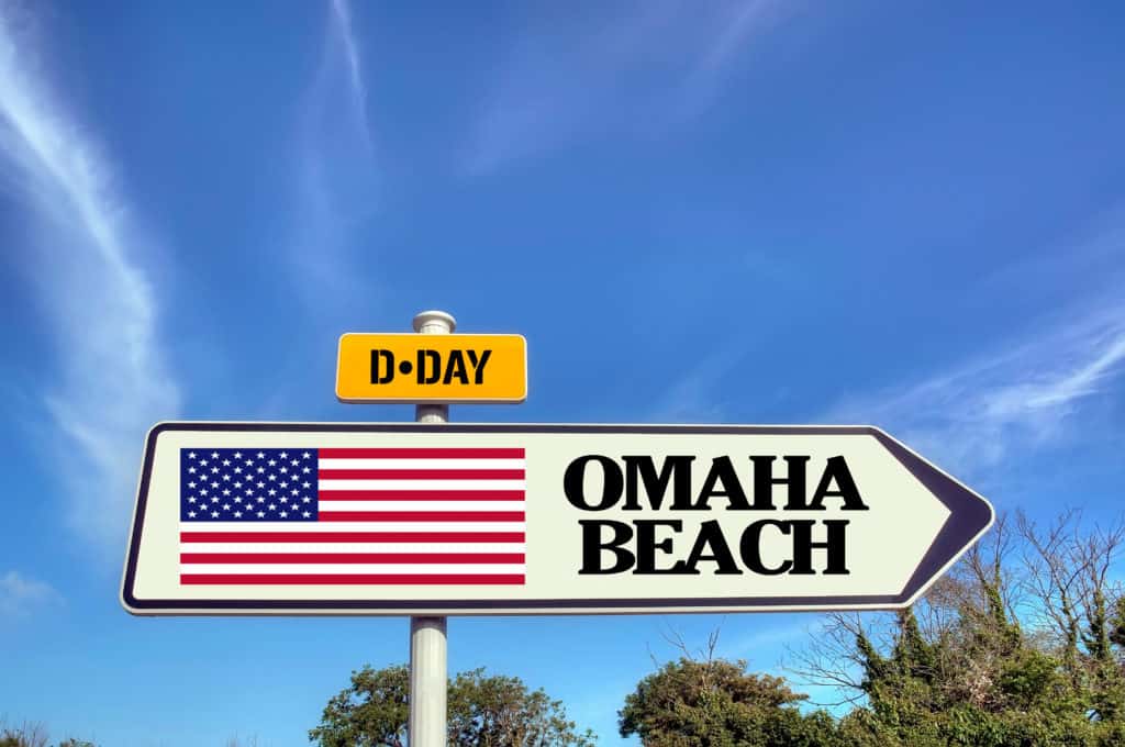 Sign pointing to Omaha Beach in Normandy