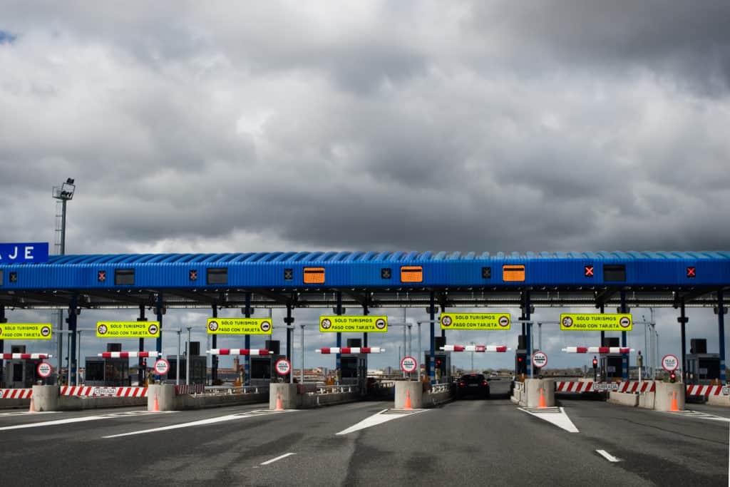 Approaching toll booths on a European autoroute