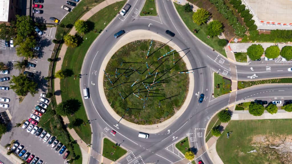 aerial view of a roundabout in Europe