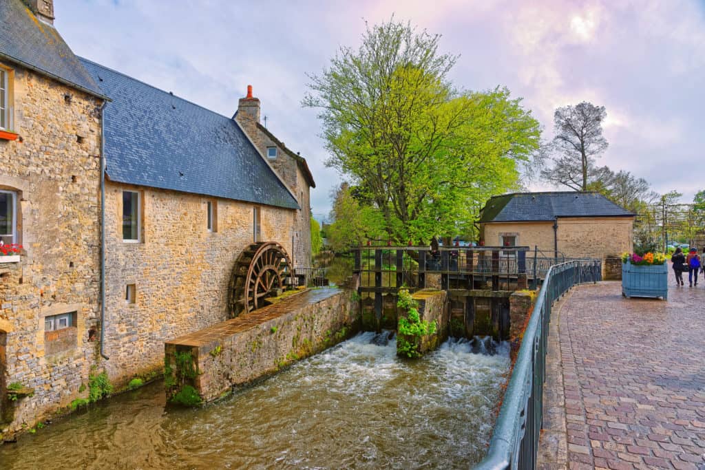 Water mill and Aure River in the old city of Bayeux
