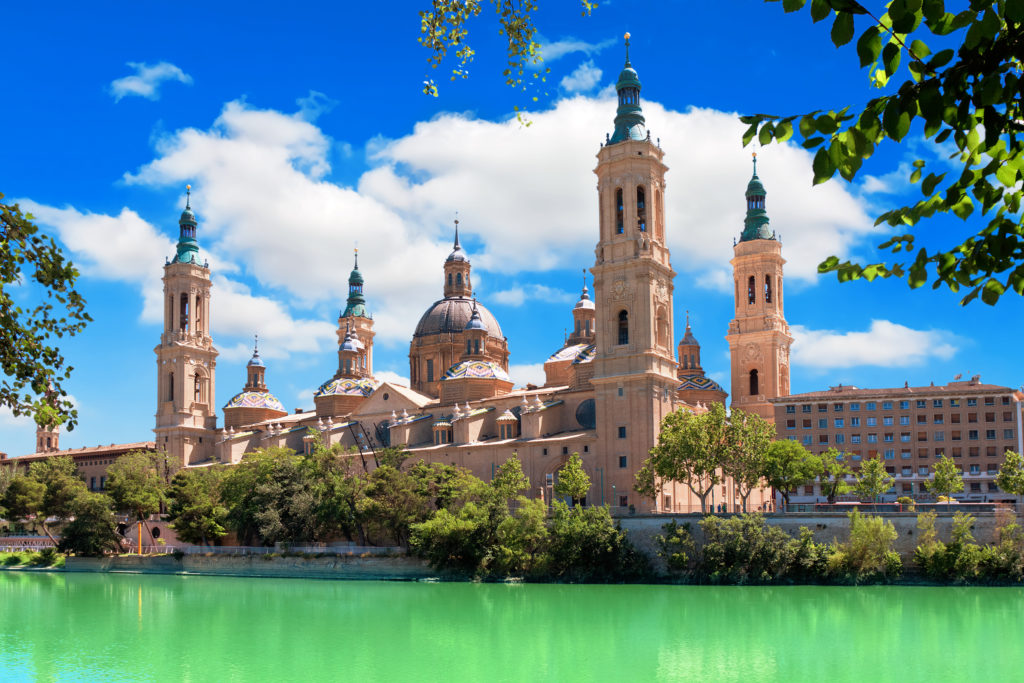 Cathedral and Ebro River in Zaragoza. Aragon, Spain