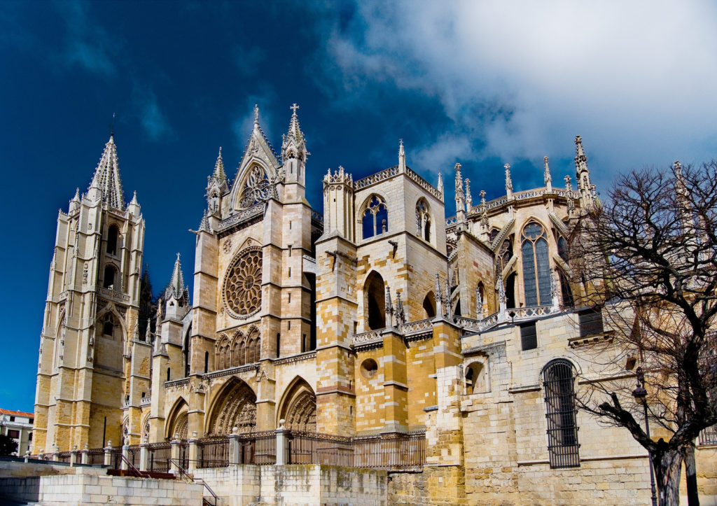 View of the Cathedral of Leon in Spain