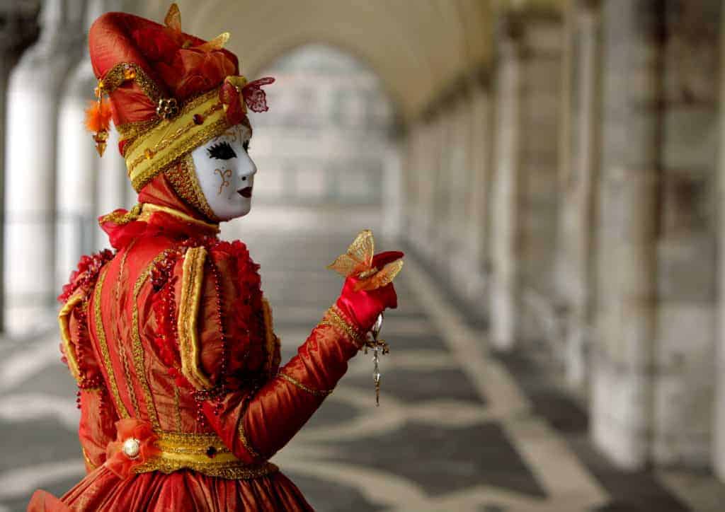 Costumed reveler at the Venice Carnival
