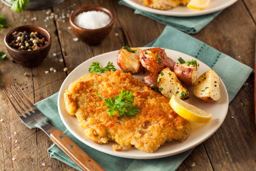 Homemade Breaded Wiener Schnitzel with Potatoes  