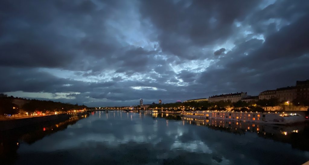 View of the Saone River and city of Lyon at sunrise