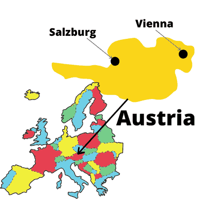 Map of Austria showing major cities Salzburg and Vienna