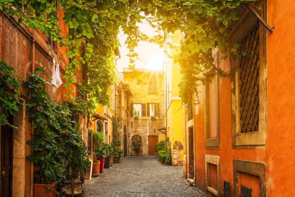 Cobbled street in the charming Trastevere area of Rome