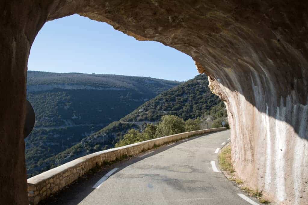 Twisting mountain road in Provence, France, are a challenge when driving in France.