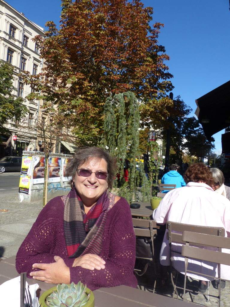 The author at an outdoor cafe in Berlin