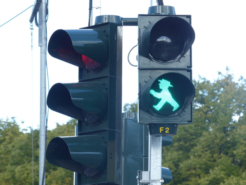 Green Ampelmänn pedestrian go sign in Germany