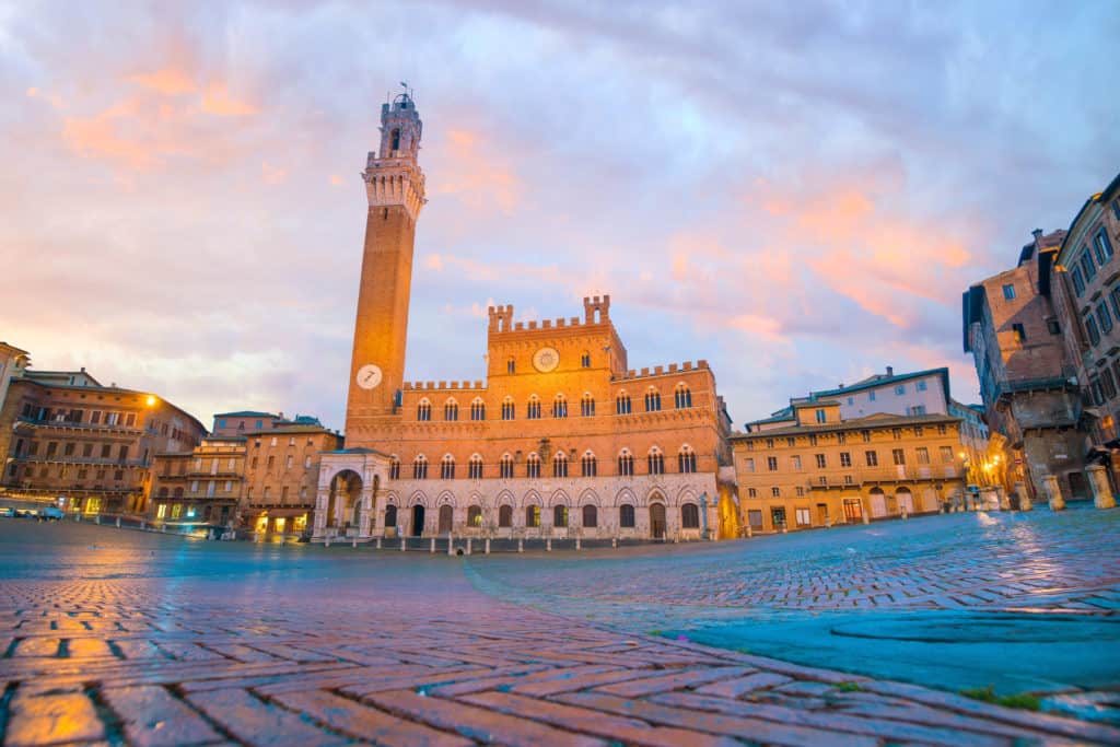 Piazza del Campo in Siena, Italy at twilight