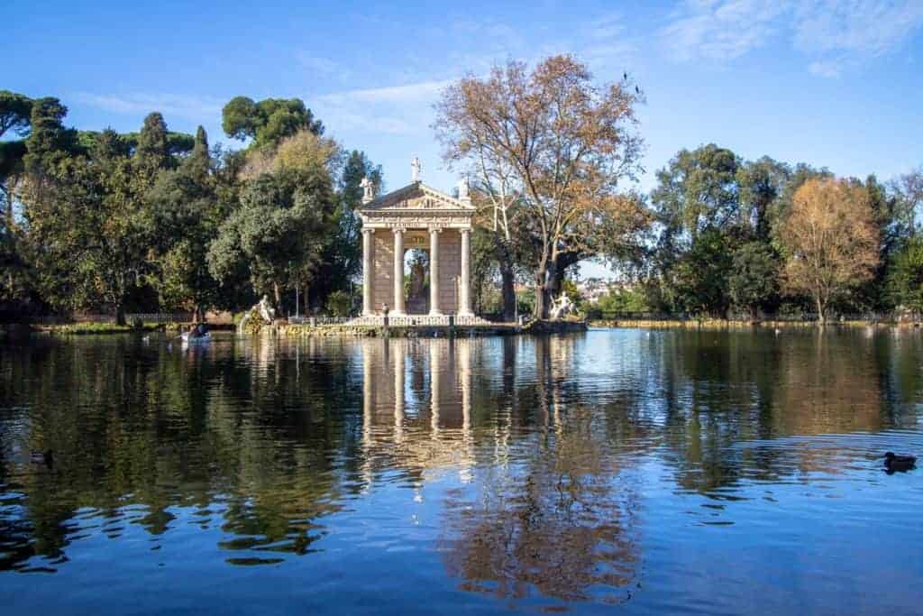 View of the Temple of Asclepius at Villa Borghese Gardens in Rome