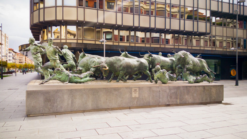Running of the Bulls Monument in Pamplona, Spain