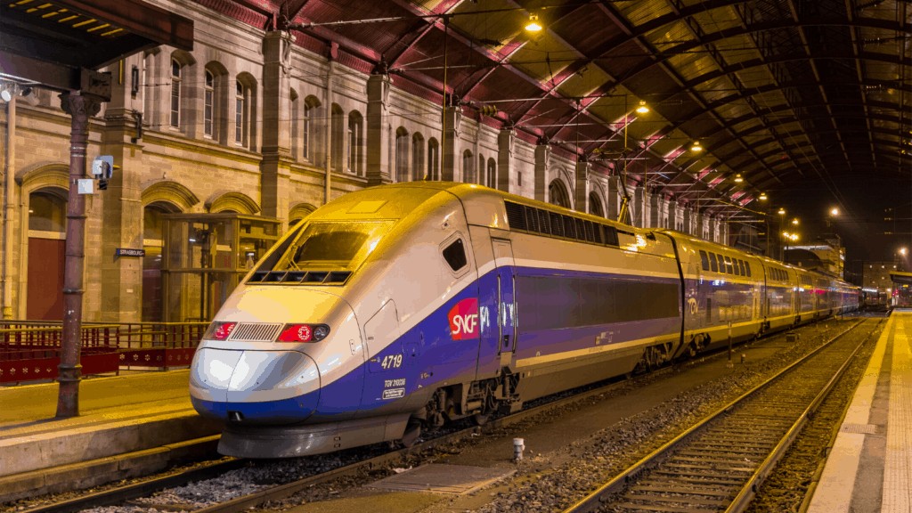 View of a high-speed TGV train in France; one of the best ways to get around when you are visiting France.