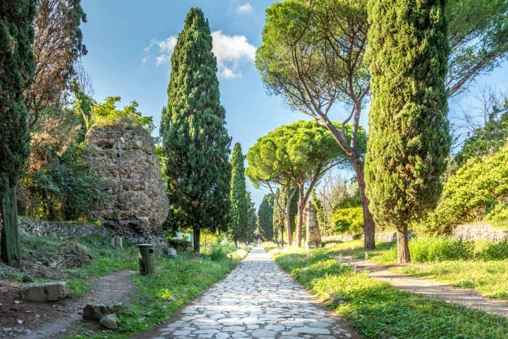 The beautifully pastoral and peaceful Appian Way outside Rome