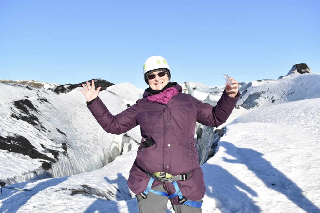 Carol Cram on the glacier in Iceland