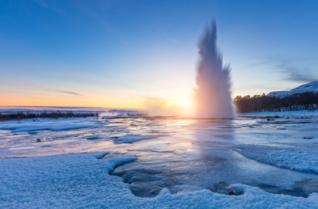 Geysir erupting in Iceland