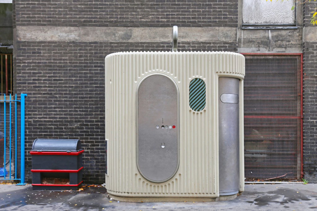 Self-cleaning public toilet cabin