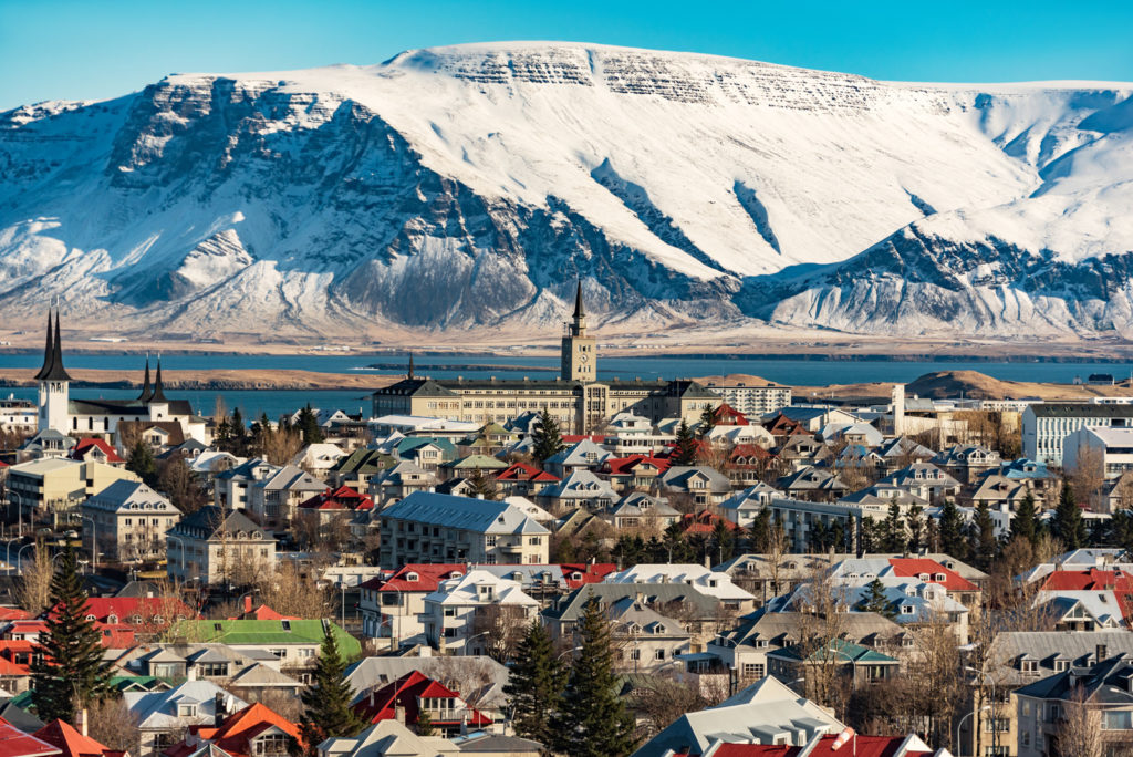 Panoramic view of Reykjavik in the winter
