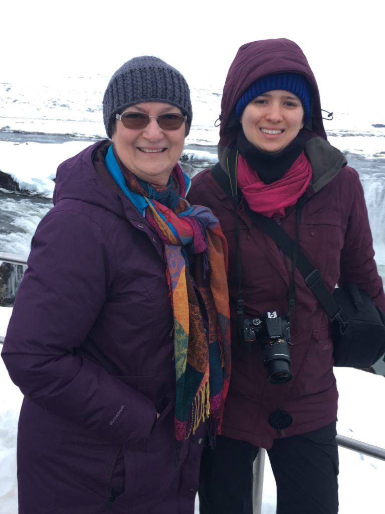 Carol Cram and Julia Simpson at Goðafoss in northern Iceland
