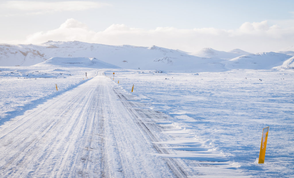 Ring road of Iceland in winter with snow