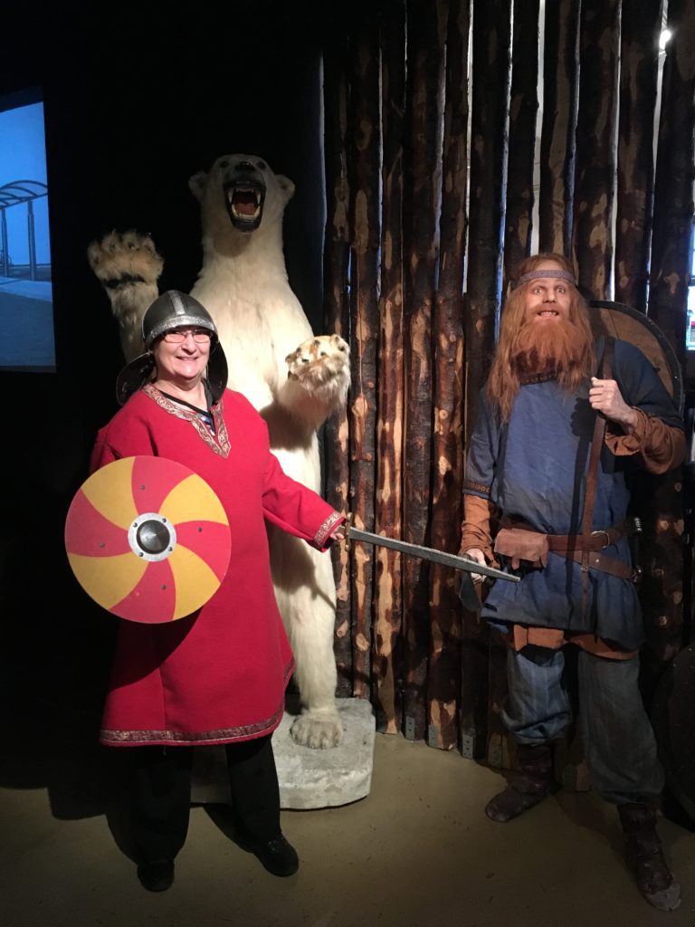 Carol Cram dressed as a Viking at the Saga Museum