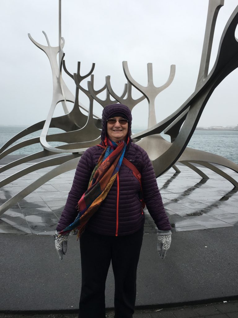 In front of the Sun Voyager sculpture in Rekyjavik, Iceland