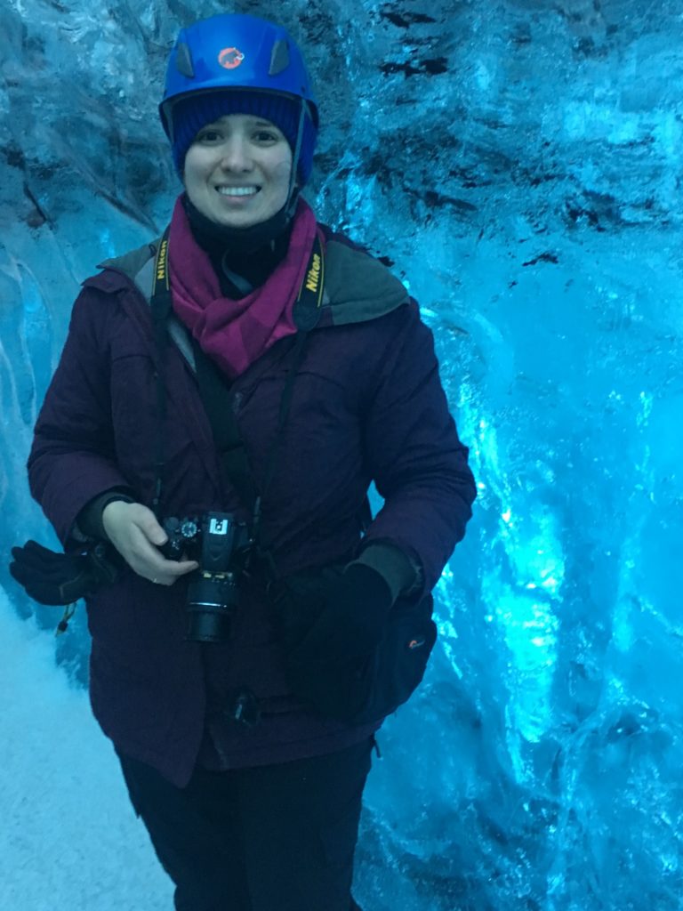 Julia Simpson in an ice cave in Iceland