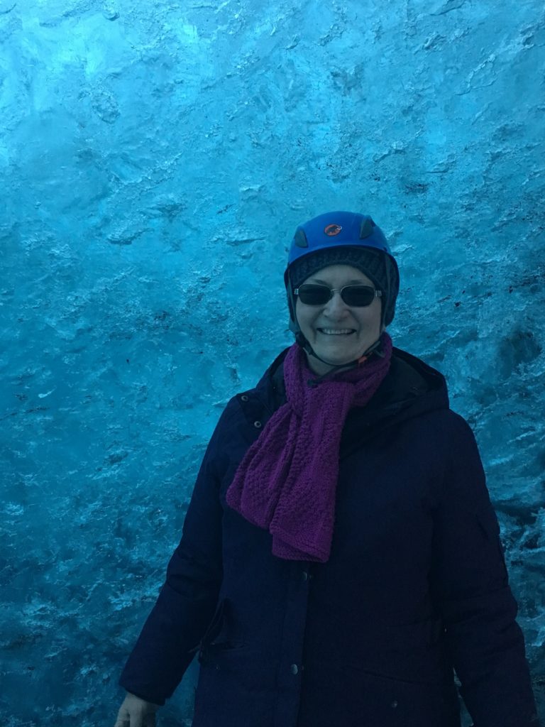 Carol Cram in an ice cave in Iceland