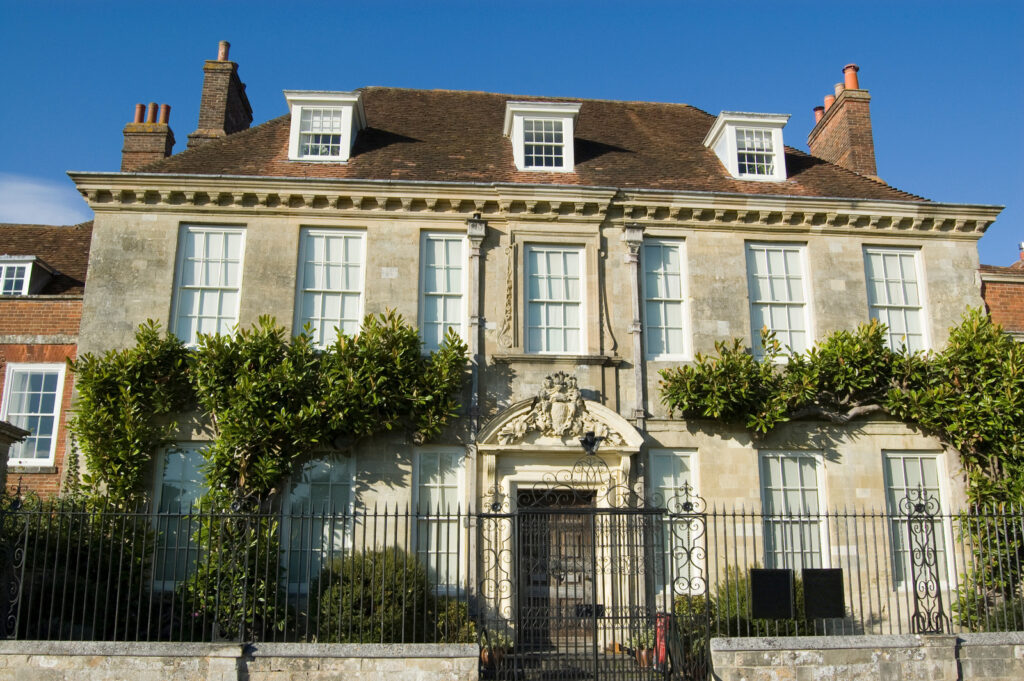 Front facade of the historic Mompesson House in Salisbury, Wiltshire