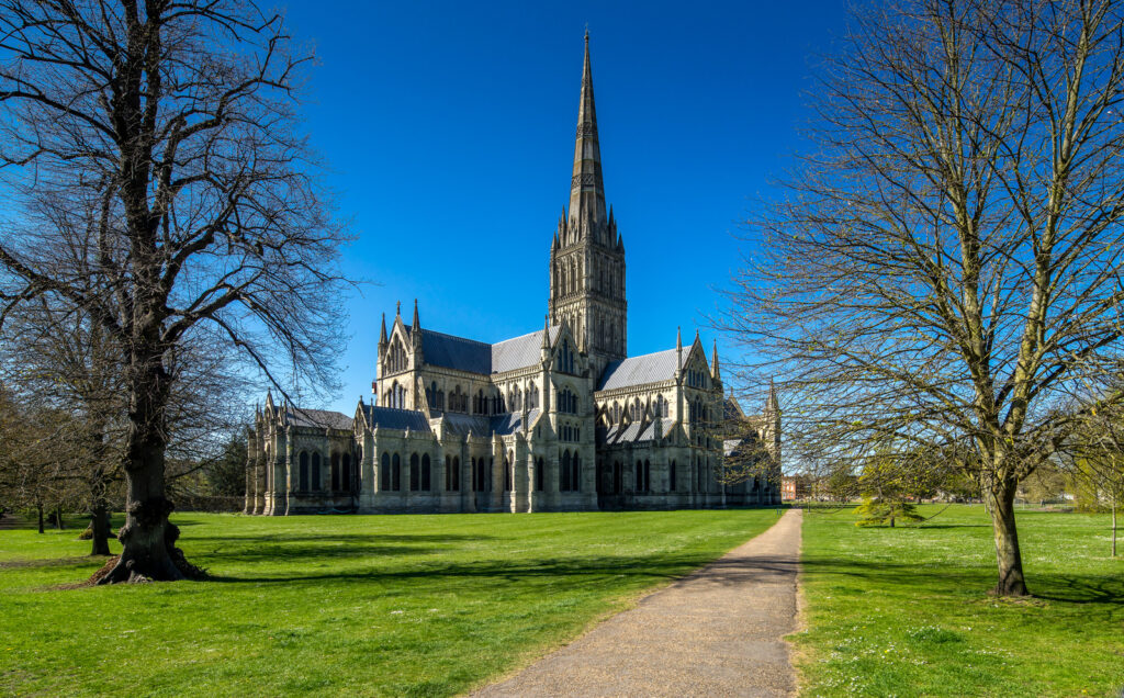 Salisbury Cathedral in the town of Salisbury in Wiltshire, England