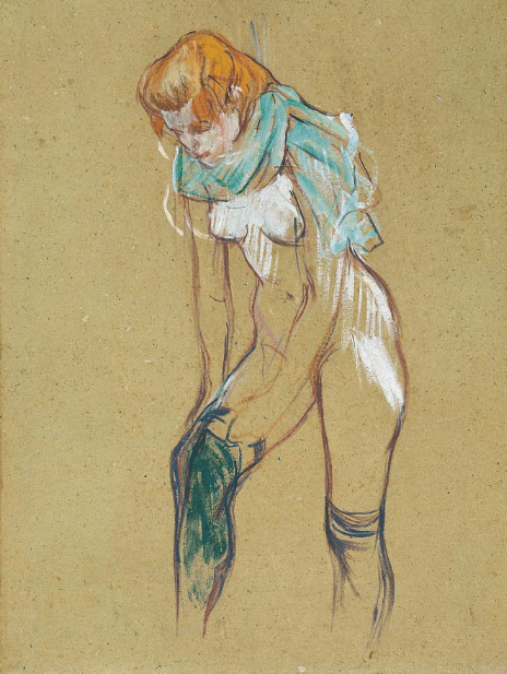 Painting called "Femme qui tire son bras" by Henri Toulouse-Lautrec