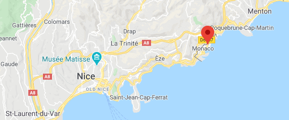 Map showing the location of Monte Carlo and Monaco