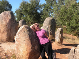 Carol Cram. at the stone alignments near Evora in the Alentejo region of Portugal