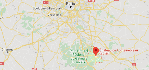 Map showing the loation of Fontainebleau south of Paris