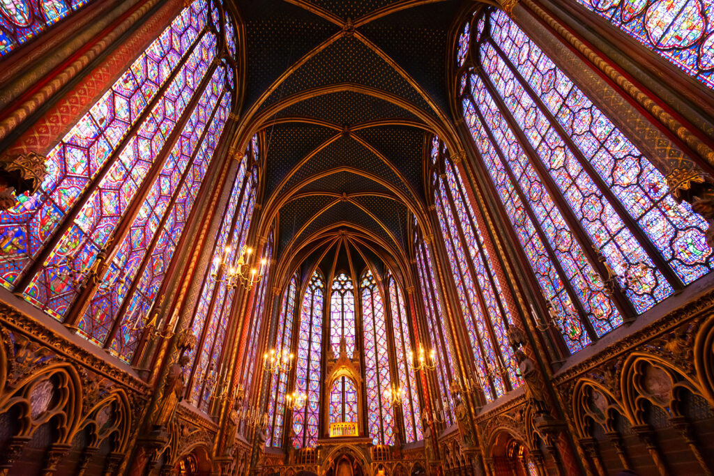 Stained glass windows of Saint Chapelle in Paris, France