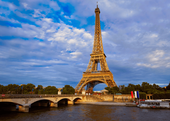 The Eiffel Tower on the banks of the Seine River in beautiful Paris