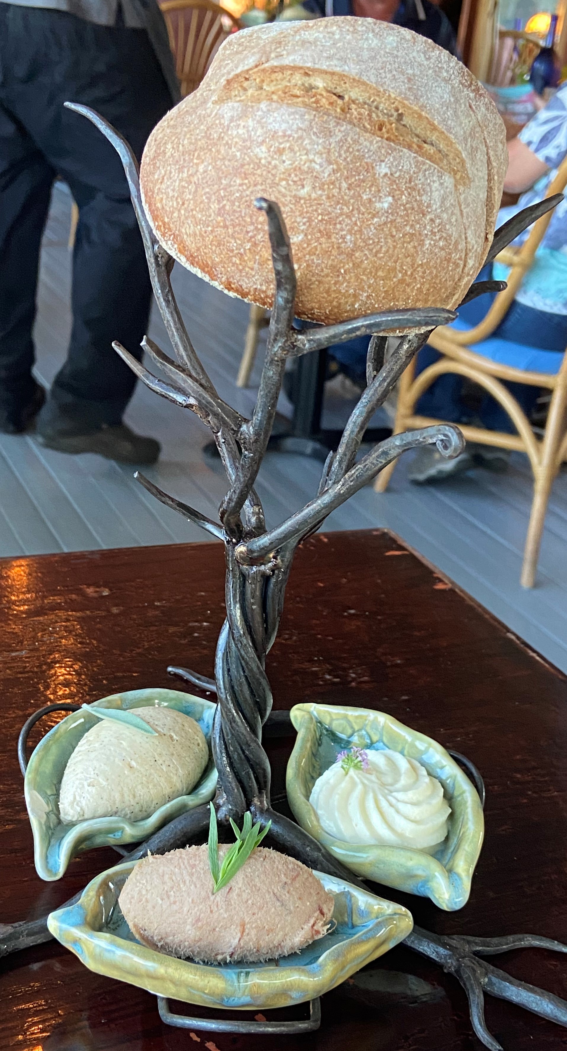 Sourdough bread in an iron tree with spreads