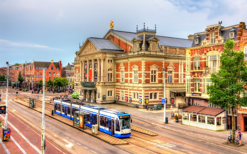 Exterior of the Concertgebouw in Amsterdam, a great place to see concerts and performances in Europe
