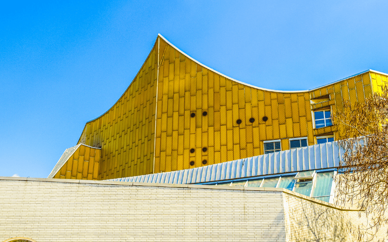 Exterior of the Berlin Philharmonic, a stunning venue for  concerts and performances in Europe