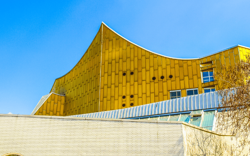 Exterior of the Berlin Philharmonic, a stunning venue for  concerts and performances in Europe